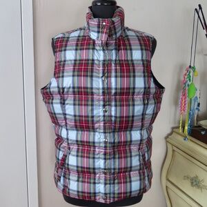 Lands End Down Filled Puffer Vest - Pale Blue Stewart Tartan